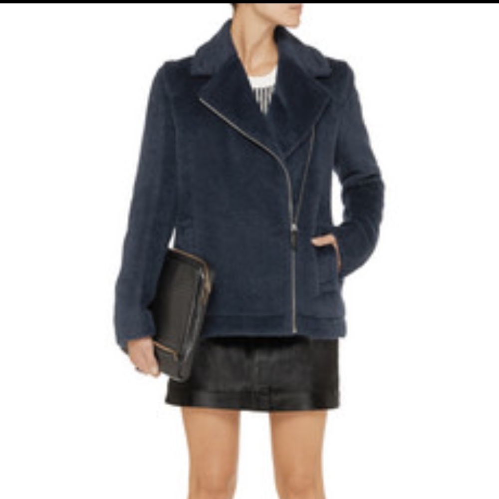 Alexander Wang navy blue alpaca moto jacket coat